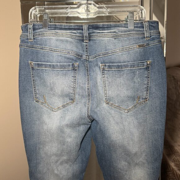 INC Skinny Leg Regular Fit Jeans Size 12 Plaid Patch Frayed Hem Holes Pockets - Picture 7 of 9